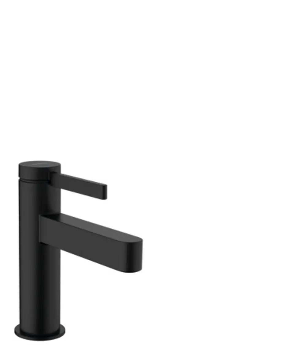 Schwarzes Standventil mit Hebelgriff für Kaltwasser oder vorgemischtes Wasser, hergestellt von Hansgrohe, ohne Ablaufgarnitur, auf hellem Hintergrund.